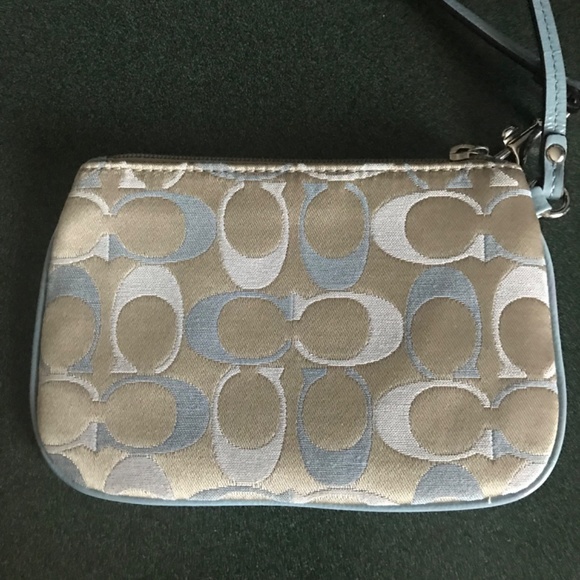 Coach Blue/Tan Canvas Leather Wristlet Mini Pouch - Picture 8 of 15